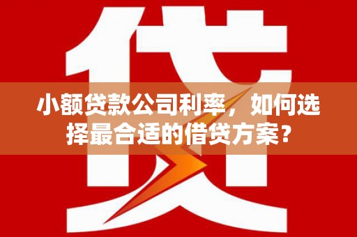 黔东南小额贷款公司利率，如何选择最合适的借贷方案？