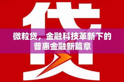 黔东南微粒贷，金融科技革新下的普惠金融新篇章